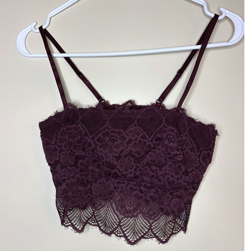 Aerie Floral Lace Bralette Plum Burgundy Eyelash Trim Small